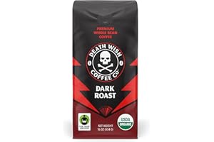 Death Wish Coffee, Organic and Fair Trade Dark Roast Whole Bean Coffee, 16 oz