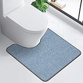 Toilet Rugs U Shaped Washable 24x20, Ultra Thin Toilet Rug Super Absorbent, Toilet Mat Rubber Backing Non-Slip, Toilet Mats Machine Washable Dry Quickly, Contour Bathroom Rugs for Toilet-Blue