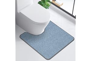 HOMTEB Toilet Rugs U Shaped Washable 24x20, Ultra Thin Toilet Rug Super Absorbent, Toilet Mat Rubber Backing Non-Slip, Toilet Mats Machine Washable Dry Quickly, Contour Bathroom Rugs for Toilet-Blue