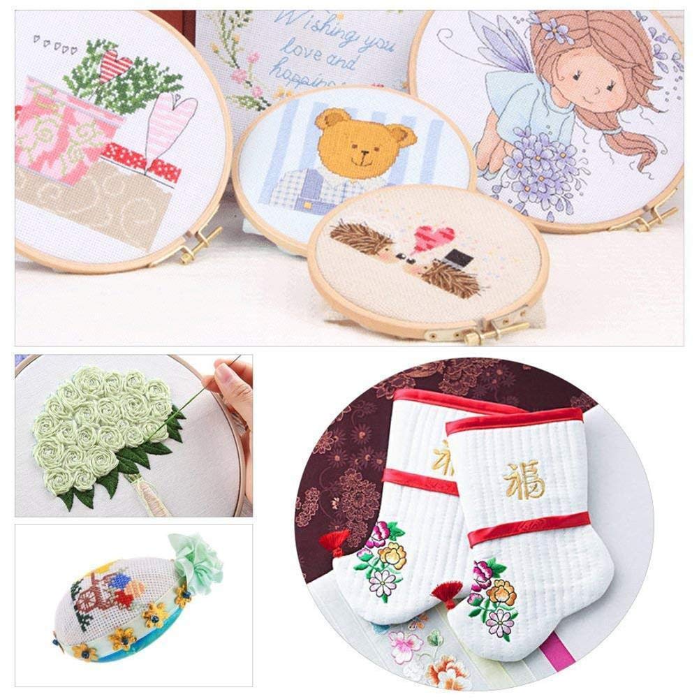 Full Range of Embroidery Starter Kit Including 5 Pieces Bamboo Embroidery Hoops, 100 Color Threads, 2 Pieces 12 by 12-Inch 14 Count Classic Reserve Aida and Cross Stitch Tool Kit for Beginners