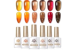 Born Pretty Jelly Gel Nail Polish Sheer Crystal Transparent Gel Polish Set Fall Winter Translucent Clear Gel Polish Red Coral Burnt Orange Grey Amber Brown 6 Colors Manicure Kit