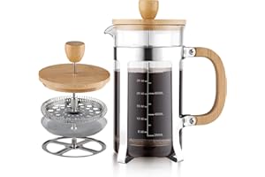 Sivaphe 34 oz French Press Coffee/Tea Maker with Bamboo Lid and Hand Stainless Steel High Borosilicate Glass 1000ml Coffee Brewer Set