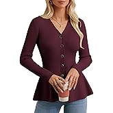 GRACE KARIN Long Sleeve Cardigan Sweaters for Women, Button Up Knit Blazer, Lightweight Business Casual Peplum Tops