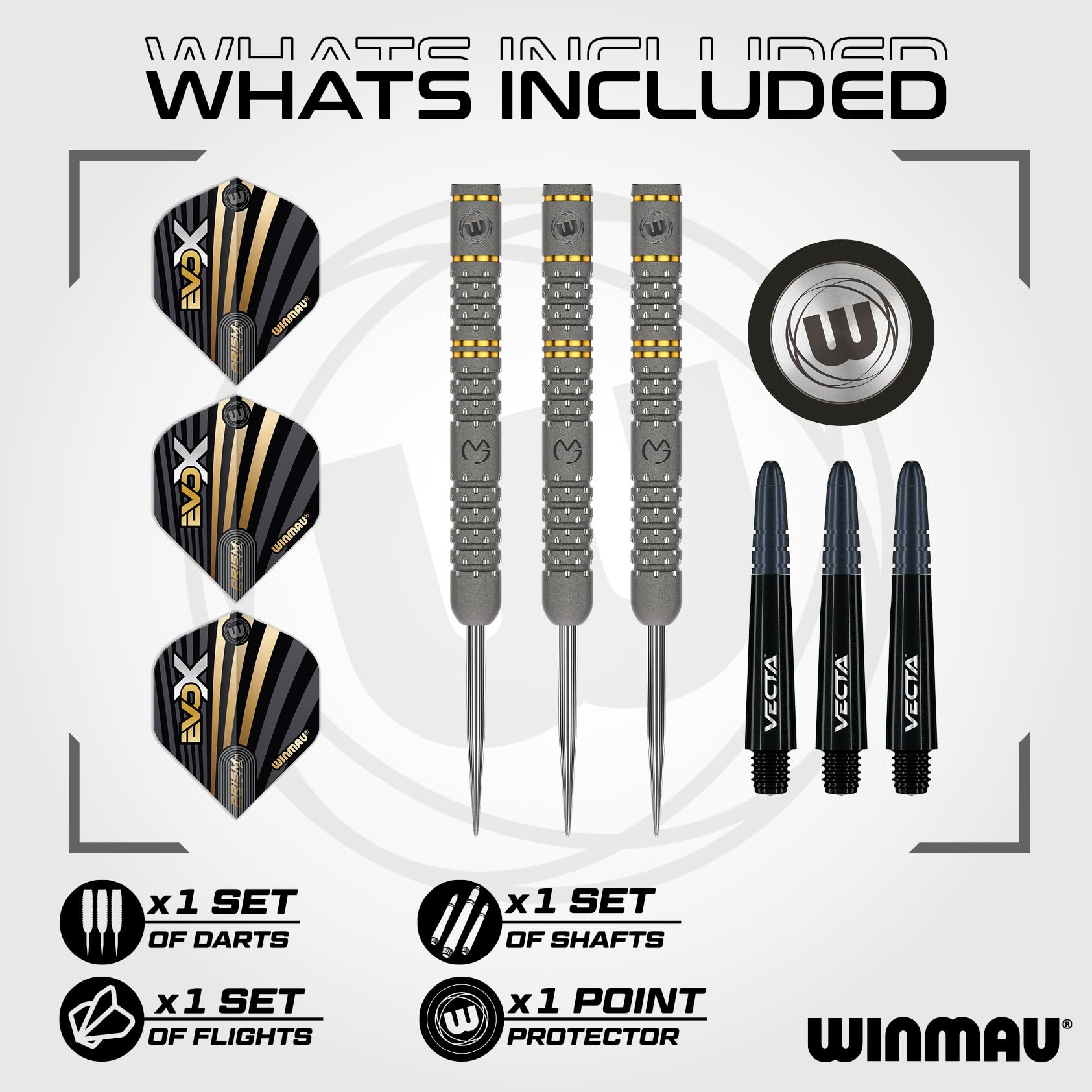WINMAU – Michael Van Gerwen MvG - EvoX 22.5g Professional Darts-Set mit Dart Flüge und Schäfte 2