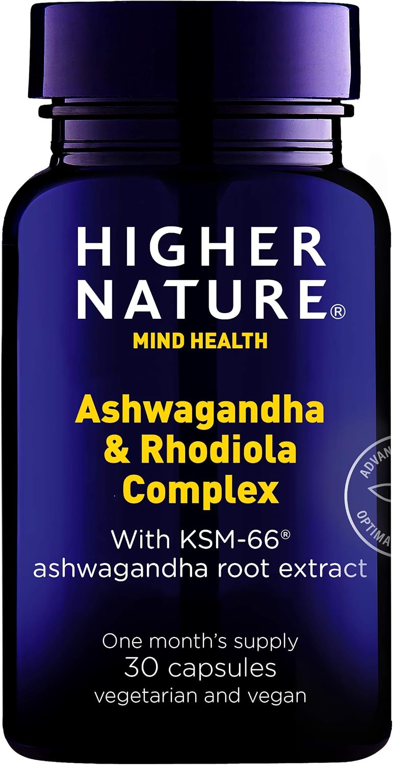 Higher Nature, Ashwagandha & Rhodiola Complex, Reduce Fatigue, Holy Basil Extract, Ashwagandha Capsules, Vegetarian & Vegan