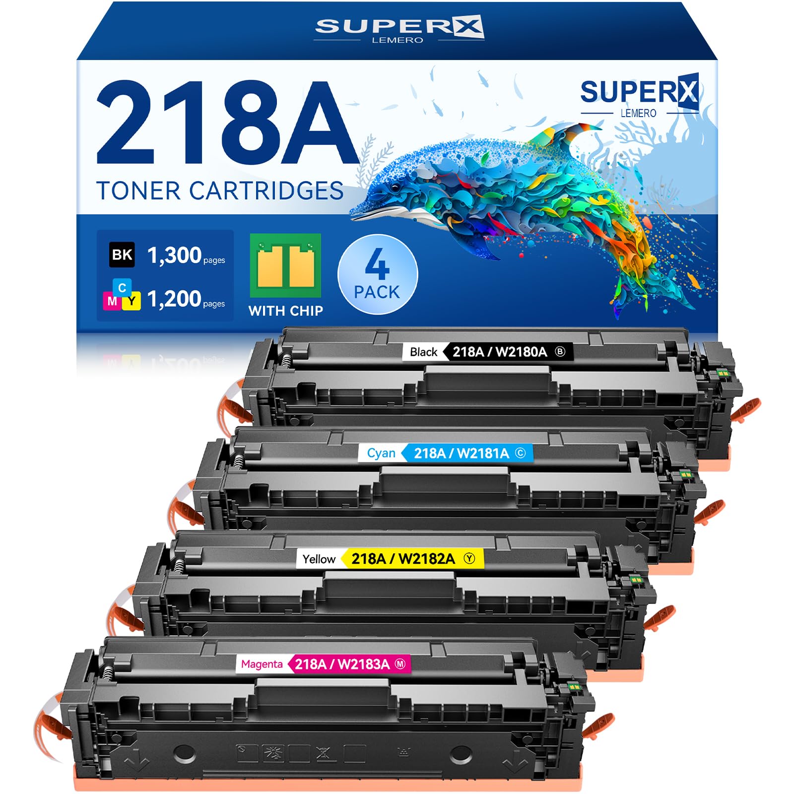 Photo 1 of 218A 218X Toner Cartridges 4 Pack 3301fdw with Chip Compatible Replacement for HP 218A 218X Color LaserJet Pro MFP 3301cdw 3201dw 3301sdw Printer W2180A W2180X High Yield (Black Cyan Yellow Magenta)