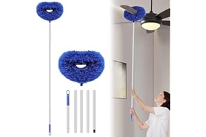 SLIIMU Max 66'' Ceiling Fan Cleaner Duster Reusable Microfiber Ceiling Fan Blade Cleaner Removable Duster with Extension Pole for Cleaning Walls Bookshelves Furniture Door Window Top, Jewel Blue, 1 Pack