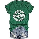 St. Patrick's Day Shirt for Women - Prone to Shenanigans and Malarkey V-Neck Tee with Clover Design, Funny Holiday Top