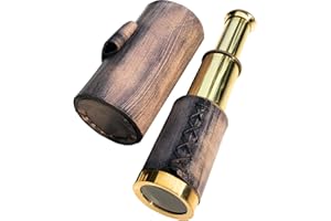 REDSKY TRADER 6" Handheld Brass Telescope with Leather Case Nautical Spyglass Telescope Pirate Navigation Gift