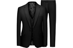 MAGE MALE Men's 3 Piece Suits Slim Fit One Button Solid Tuxedo Suit Set Blazer Jacket Vest and Pants
