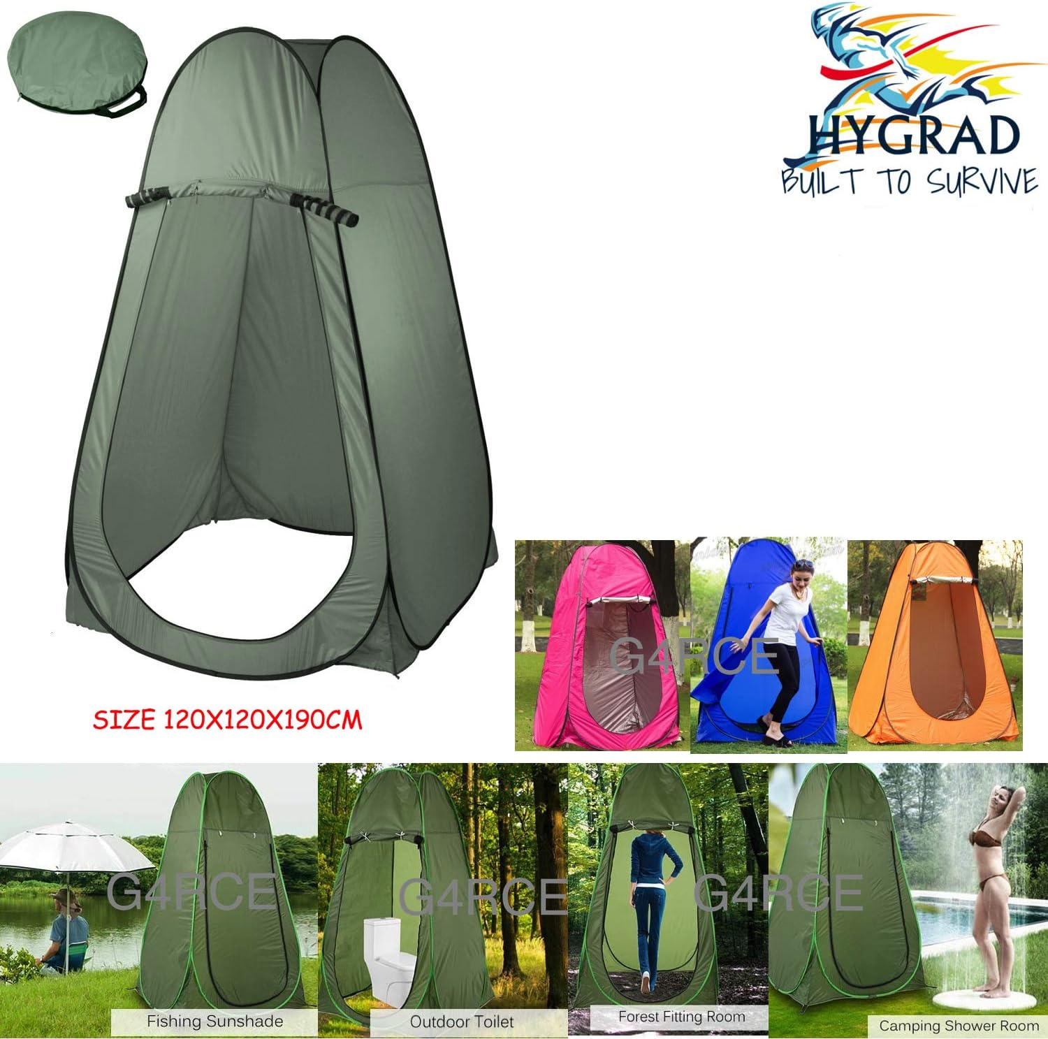 G4RCE® Portable Instant POP Up Tent Camping Toilet Shower Changing Single Room Privacy Travel Tent With Bag