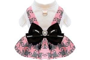 HRTTSY Small Dog Dress Soft Warm Winter Spring Dog Clothes Girl with Leash Ring Cute Bowknot Doggy Harness Dress Fancy Knitted Bird Plaid Cat Puppy Valentines Outfits Chihuahua Apparel(Pink,XS)