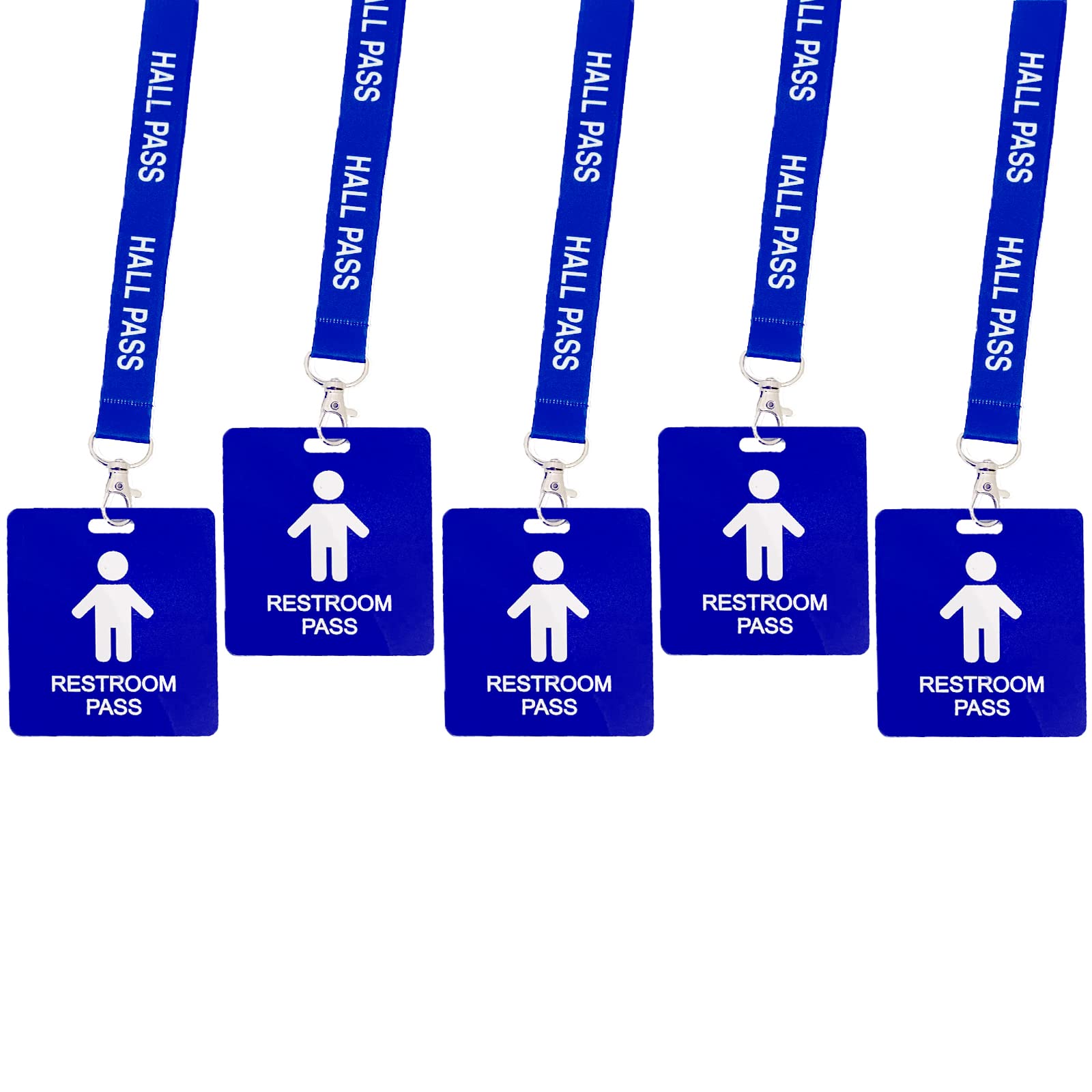 Hall Pass Lanyards with Card Passes, Unbreakable School Classroom Passes Set for Teacher Parents (Hall Bathroom Library Office & Nurse),5 Pcs (Boys Restroom)