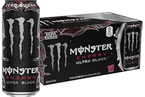Monster Energy Ultra Black, Sugar Free Energy Drink, 16 Ounce (Pack of 15)