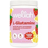 Wellah L-Glutamine Strawberry Lemonade Flavored (50 Servings) - 5g L-Glutamine Per Serving, Sweetened with Stevia