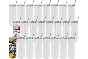 DRAHERI 24 Pack Sublimation Tumblers Bulk 20 oz Skinny Straight, Sublimation Blanks Double Wall Stainless Steel Skinny Tumbler with Lid and Straw, Shrink Wrap Film, Individually Boxed, for Heat Press Machine