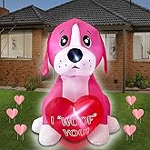 4ft Valentines Day Inflatables Pink Dog with Heart Decoration, LED Blow Up Lighted Decor Indoor Outdoor Holiday Art Decor Romantic Gift for Anniversary Wedding Party