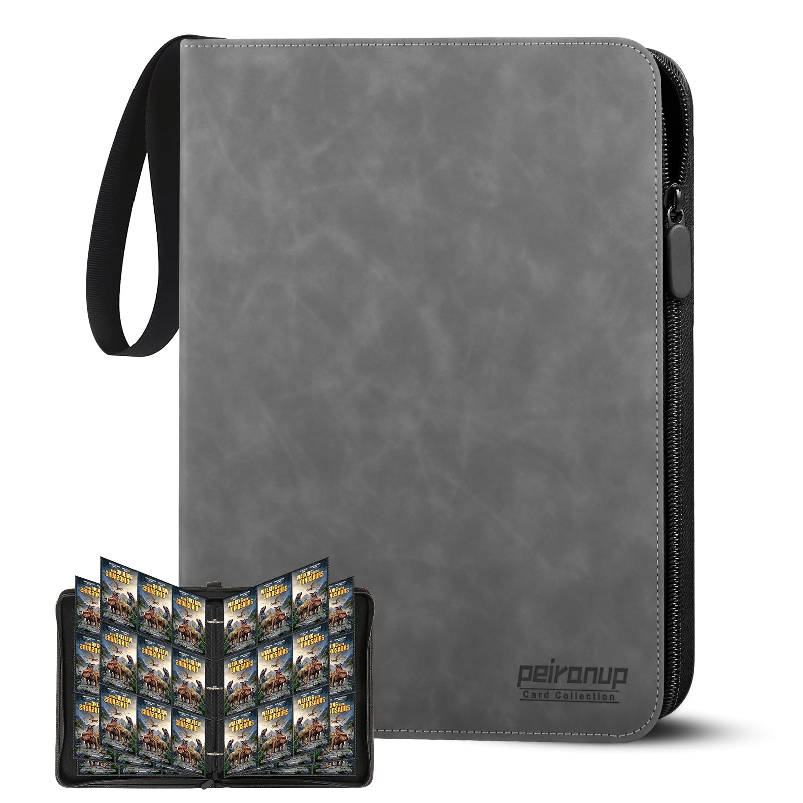 Trading Card Album, 540 Cards Scrapbook with Zip, 30 Pages Portable Waterproof Cards Book Large Compatible with Sports Cards, Ninjago, MTG, Grey