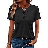 TICTICMIMI Women's Short Sleeve Tops Henley Shirts Summer Button T Shirts