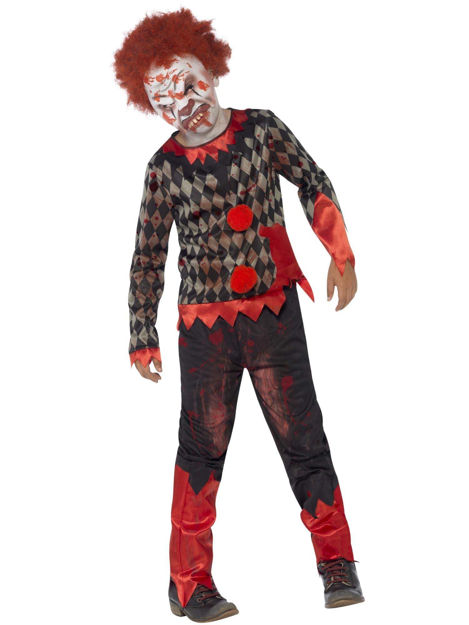 Smiffys Deluxe Zombie Clown Costume Latex Mask, Top & Trousers, Fancy Dress, Clown Dress Up Costumes