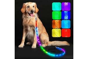 XEUCH Light Up Dog Leash, LED Pet Leash for Night Walking,13 Lighting Modes, Rechargeable Dog Lights, Glow in The Dark Walking Leashes with Tangle-Free Hook for Small Medium Large Dogs - 4 Ft