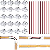 BENLUN COB LED Connector 2 Pin 8mm Kit, 20pcs Solderless I Shape Connectors, 10pcs 15cm Long 20AWG Extension Wires for Single Color COB SMD LED Strip Connection