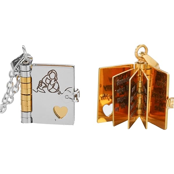 "For My Granddaughter" Engraved Book Necklace - Openable Silver/Gold Pendant With 6 Pages For Personalization