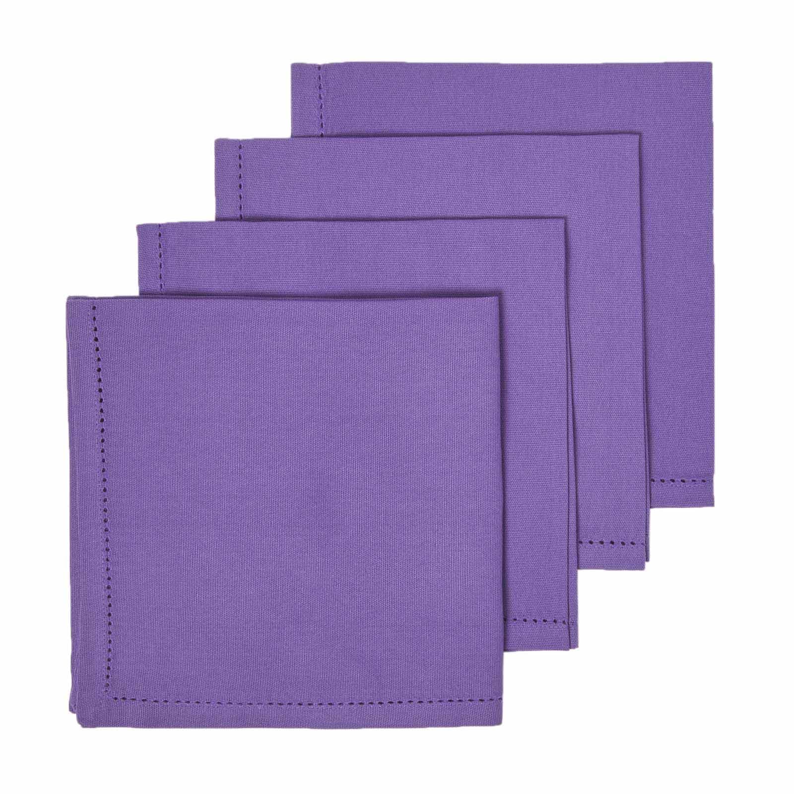 HOMESCAPES Premium Purple Cloth Napkins, Set of 4, Handcrafted, Plain 100% Cotton Fabric Napkins, Washable & Reusable, Dinner Table Napkins for Parties, Events & Weddings - Purple, 45 x 45cm