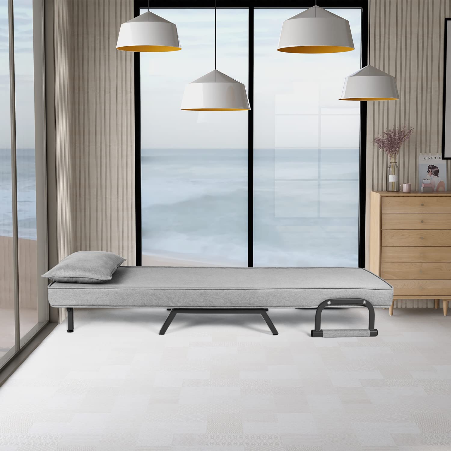 YUMEBUY Convertible Sofa Bed Folding Arm Chair Sleeper, 5 Position Recliner Full Padded Lounger