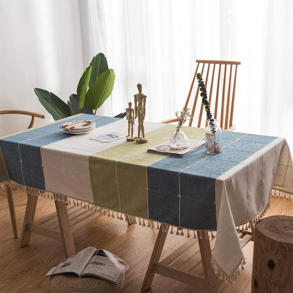 SANEKI Table Cloth Linen & Cotton Tablecloths Rectangular with Tassel for Dining Table Cover 140X200CM (55X78 Inches)
