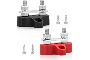 RED WOLF 12V 100A Power Distribution Block 1/4" Dual Stud Busbar M6 Terminal Bus Bar 12 Volt DC Battery Junction Post for Auto Boat Marine Solar System Positive and Negative (2PC)