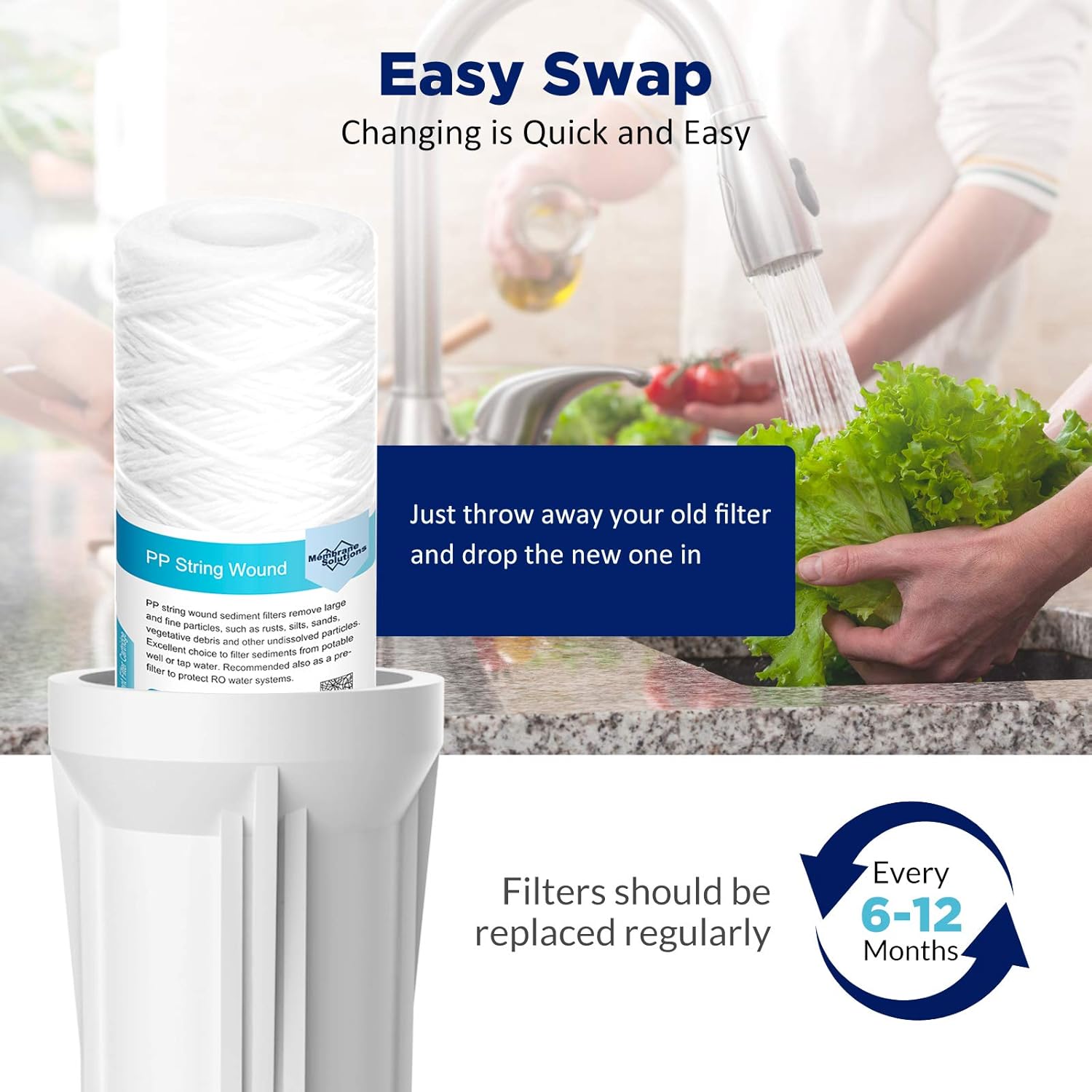 Membrane Solutions 5 Micron String Wound Water Filter Universal Whole House Replacement Cartridge Sediment Filters for Well Water 10"x2.5" - 6 Pack: Kitchen & Dining