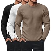Ficerd 3 Pack Men's Waffle Long Sleeve Shirts, Crew Neck Thermal Underwear Tops Casual Pullover Sweaters Knit Undershirts