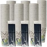 DuraCasa Straws and Dixie PerfecTouch 16 Oz. 150 Ct. Insulated Paper Hot Coffee Cups and 150 Ct Drinking/Stirring Sticks Bundle, Disposable Hot Coffee Cups (16 oz, 150 Cups, 150 Straws)