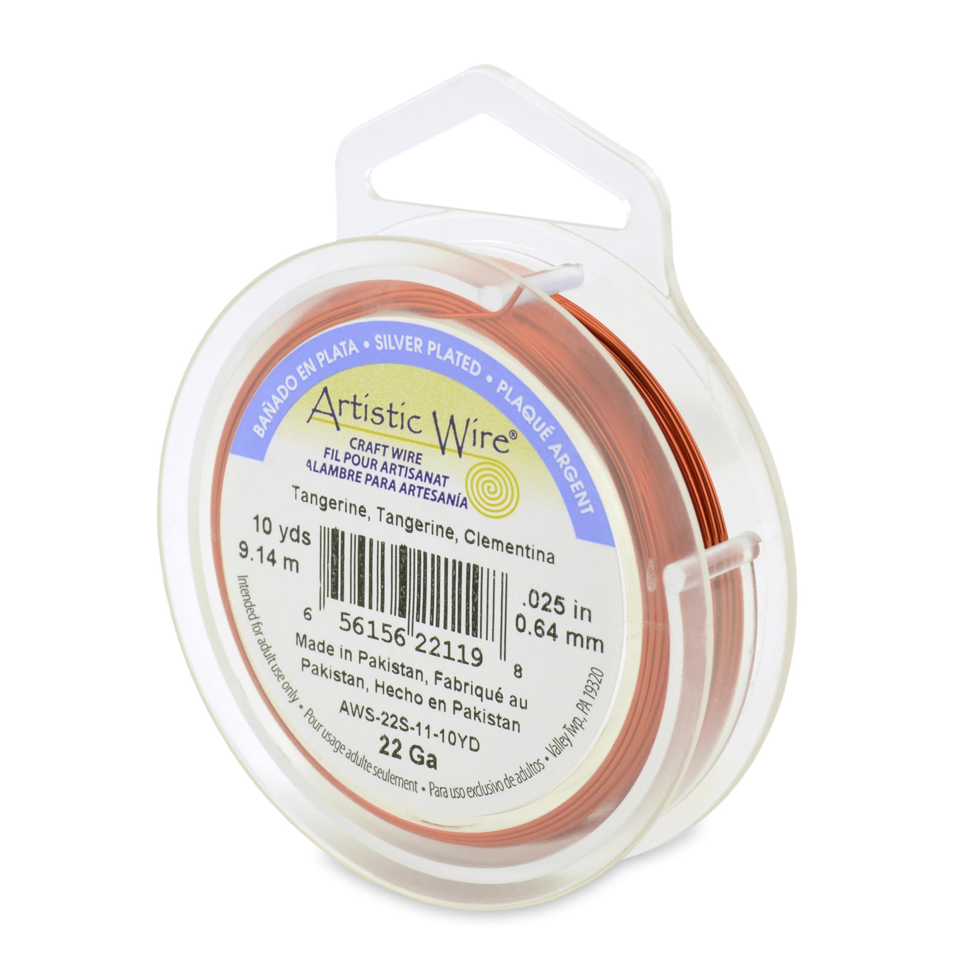Artistic Wire Silver Plated Tarnish Resistant Colored Copper Craft Wire, Tangerine, 22 Gauge, 10 yd