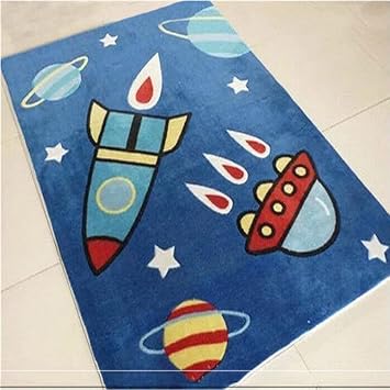 Cartoon Blauen Raum Kosmischen Rakete Erde Kinder Zimmer Teppich