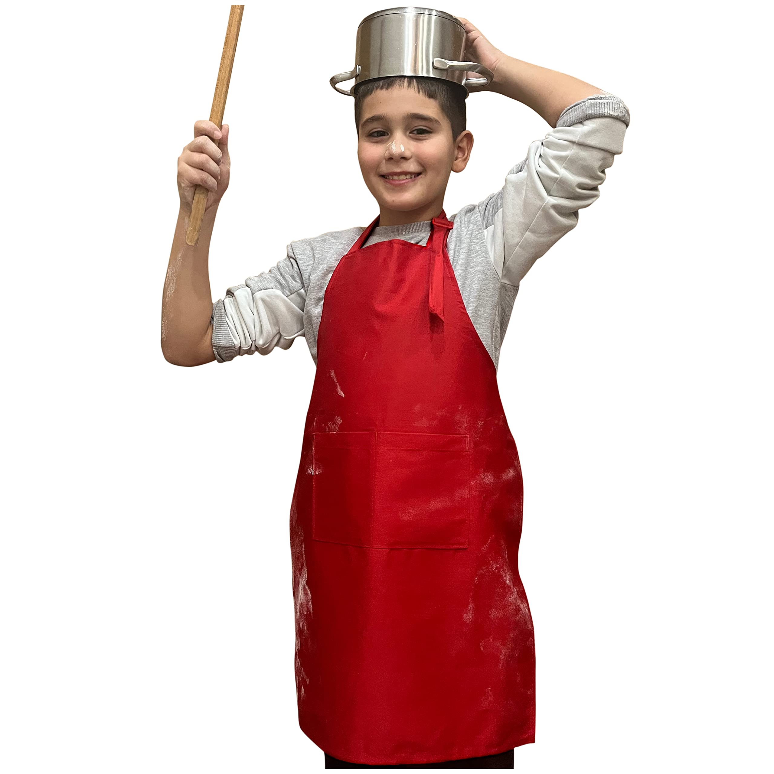 lepni.me Premium Kids Aprons for Cooking | Childrens Painting Apron | Aprons with Double Pocket for Toddler Boys or Girls | Baking Art Chef Outfit (Red; For Kids)