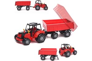 CO-T Toy Tractor with Farm Trailer - Tractor Toys for 2 Year Old Boys - 17" Toddler Tractor - Big Red Tractor Trailer Toy