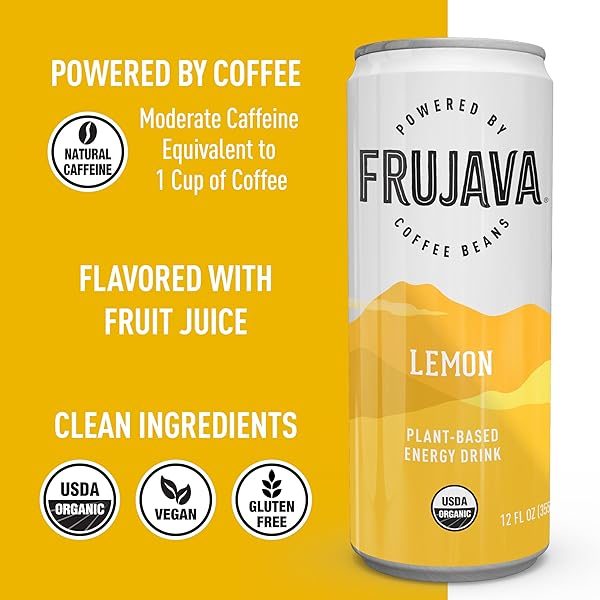 FRUJAVA ORGANIC ENERGY DRINK, SUNRISE STRAWBERRY LEMONADE, 80MG NATURAL CAFFEINE, 3G PREBIOTIC FIBER, 12OZ CAN, POWERED BY COFFEE FRUIT, ORGANIC, LOW CALORIE, ADVENTURE ENERGY (PACK OF 12)