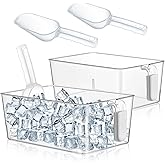 Havawish 2 Set Ice Bin and Flexible Scoop Set Plastic Freezer Ice Bin with Pull out Handle Clear Storage Bucket for Container