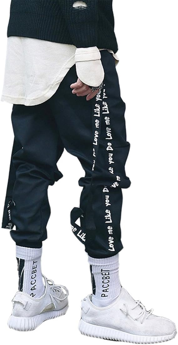 Amazon Co Jp メンズパンツ メンズパンツ新カジュアルリボンパンツメンズブランドストリートスタイルヒップホップパンツズボン 服 ファッション小物