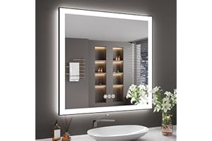 ISTRIPMF 36x36 Inch LED Bathroom Mirror with Black Frame, Backlit and Front Lighted Bathroom Mirrors for Wall, Anti-Fog, Dimmable, Memory, Shatterproof, LED Vanity Mirror for Bathroom