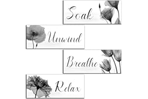 CLOMAY Bathroom Decor 4pcs Bathroom Wall Decor, Bathroom Decor Wall Art for Home, Farmhouse Bathroom Decor Hanging Signs for Bathroom Laundry - Black