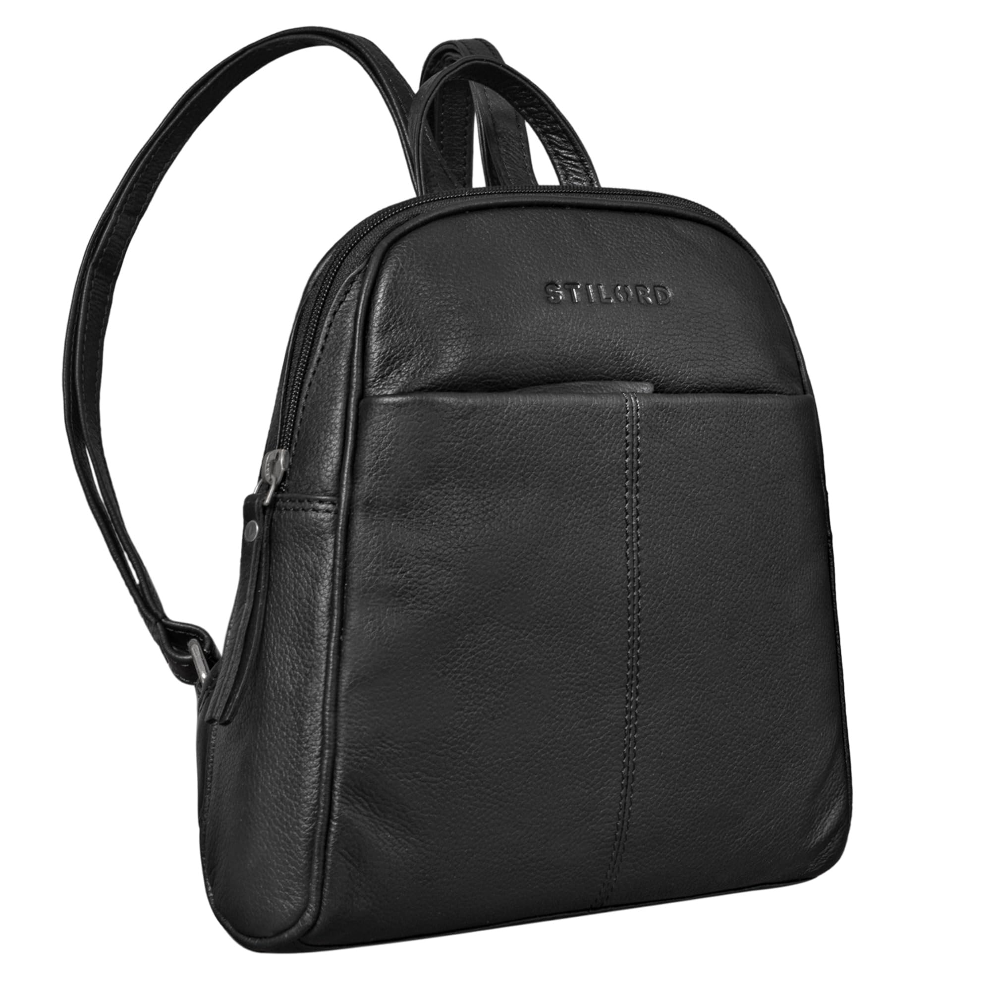 STILORD "Charlotte" Elegant Vintage Ladies Backpack Leather Small Vintage Purse City Shopping Rucksack Daypack Genuine Leather Colour:Black