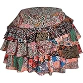 OYOANGLE Women's Plus Size Patchwork Printed Layered Ruffle Short Skirt High Waisted A Line Boho Western Skirts