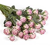 DuHouse 24pcs Artificial Vintage Roses Silk Rose with Stem Fake Rose Bouquets for Arrangement Wedding Centerpiece Party Home Decoration(Purple)