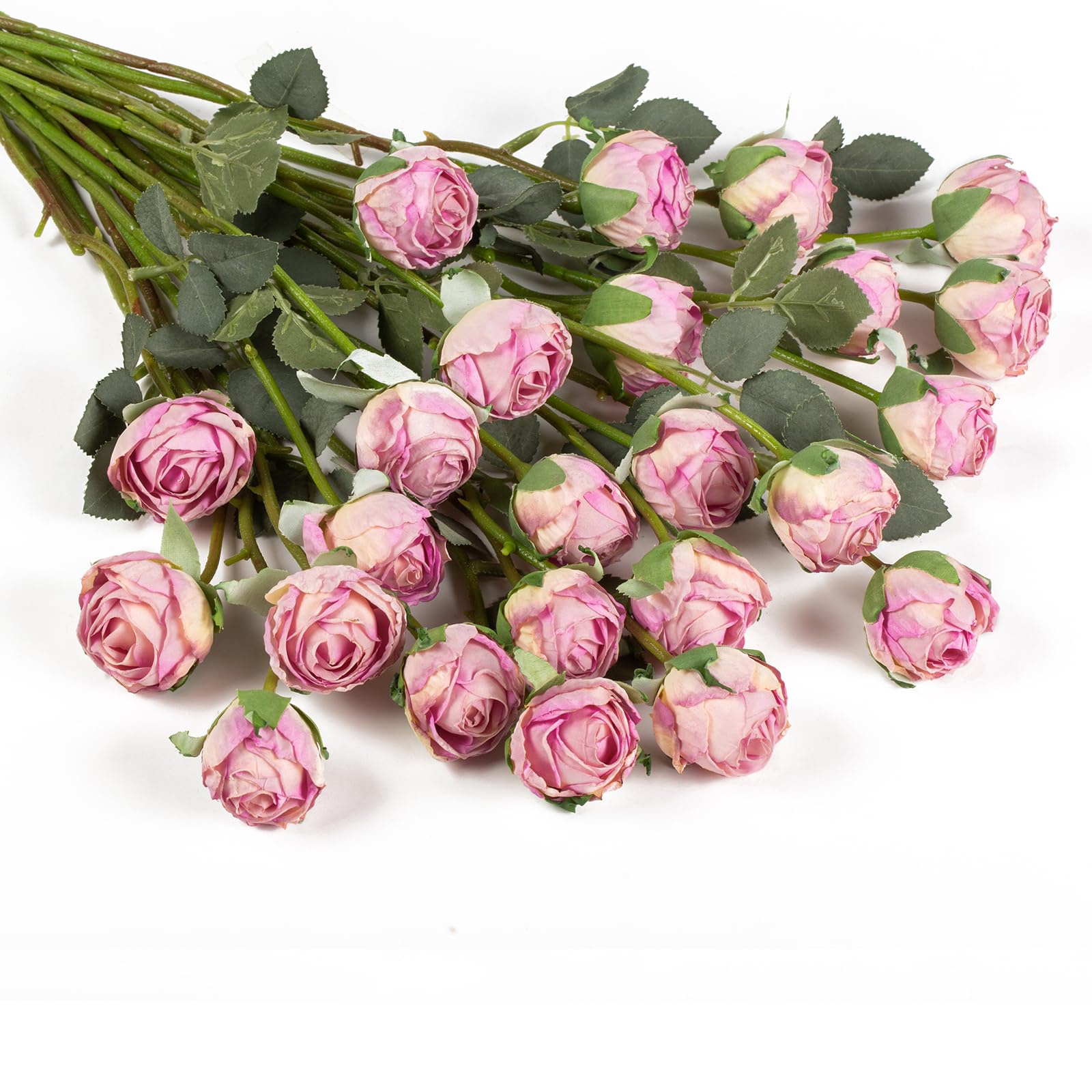 DuHouse 24pcs Artificial Silk Roses with Long Stems – Vintage Style Fake Rose Flowers for DIY Bouquets, Wedding Centrepieces, Party or Home Decoration(Purple)