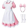 Irtysh Girl Blue Dress White Apron Halloween Cosplay Costume With Bow Hair Band Stockings Set