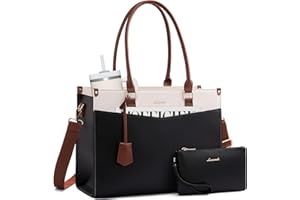 LOVEVOOK Laptop Bag for Women, 2-in-1 Tote Purse with Clutch & Cup Holder, Waterproof Briefcase for Work Travel
