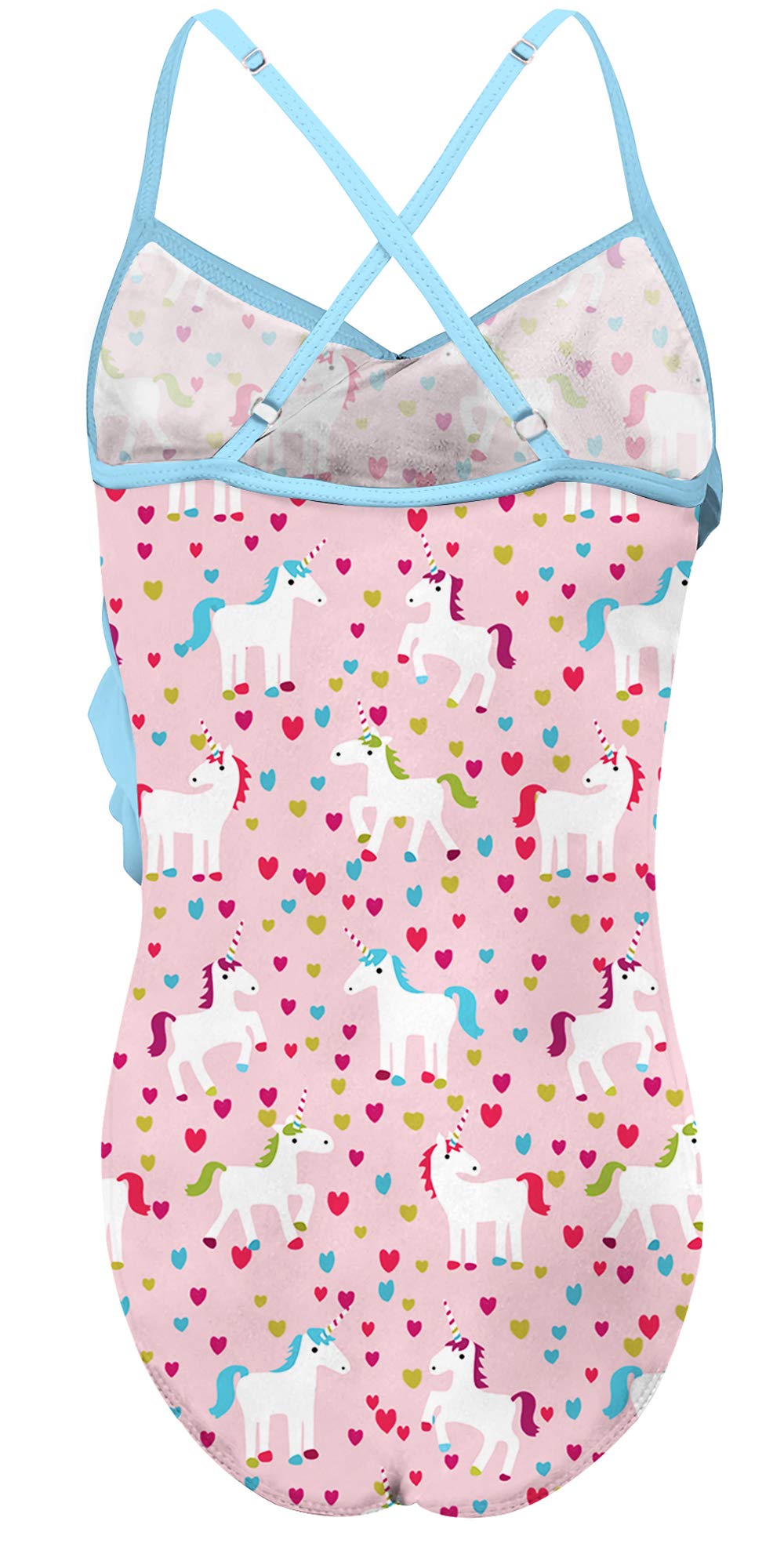UNICOMIDEA Unicorn Bathing Suit Girls\' Swimwear Kids Cartoon Swimsuits Blue Ruffle One Piece Beach Suit for Holiday